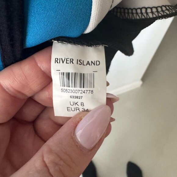 River Island Royal Blue & Black Patterned Dress – Size 8 - Picture 9 of 16